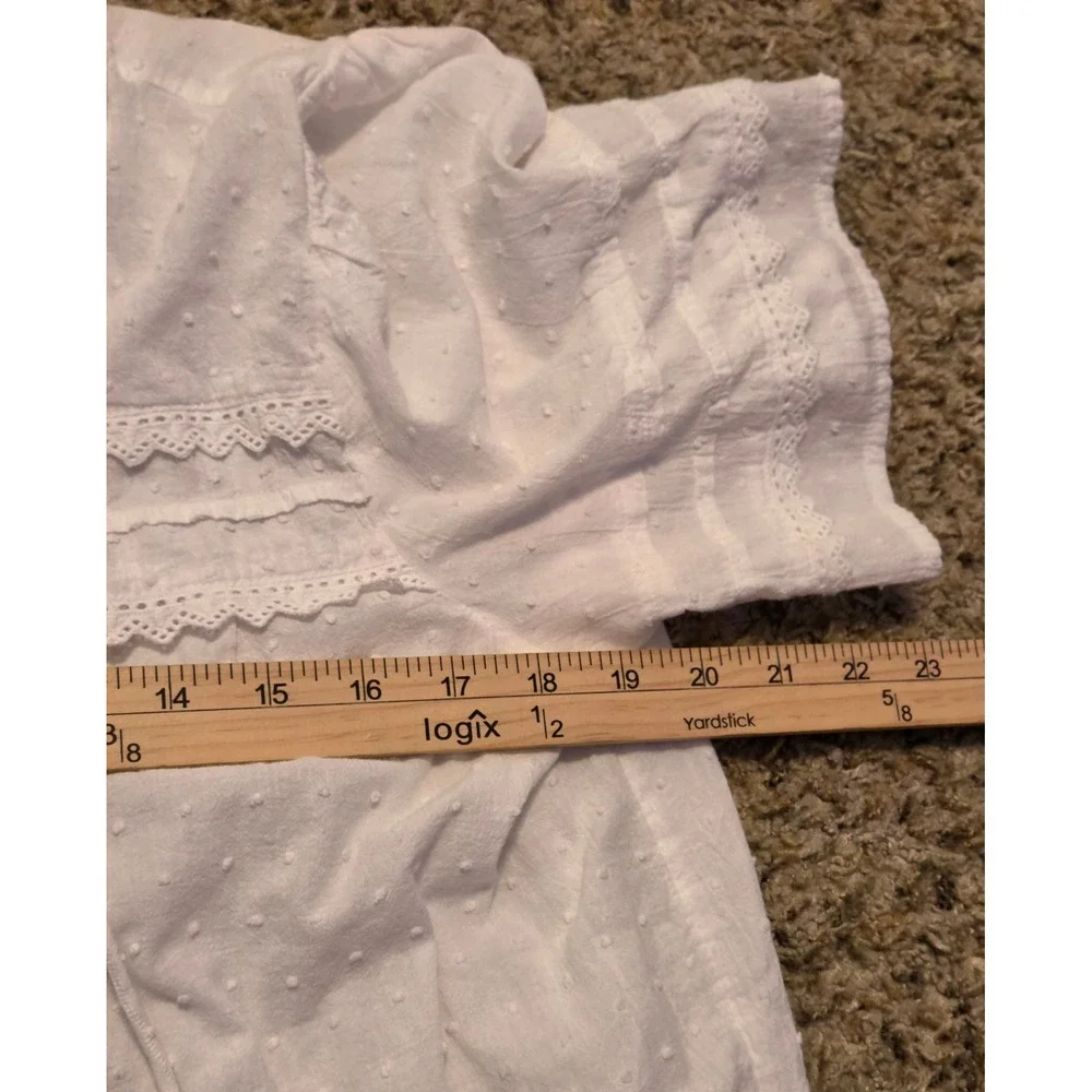 Loft Peasant Style V-Neck Blouse Women's Size Medium White Tie Front - Picture 4 of 10
